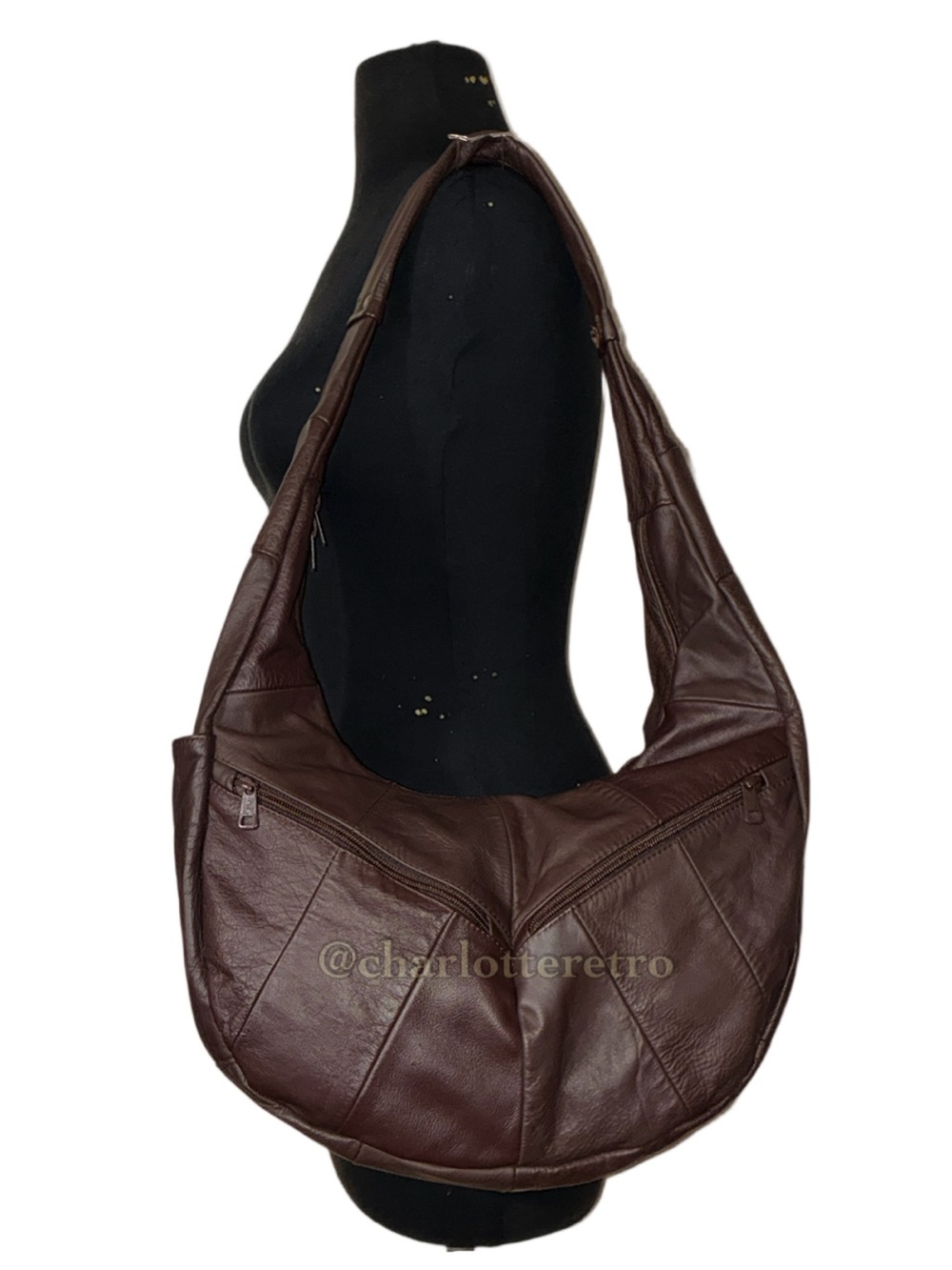 70s vtg Brown Patchwork Leather Hobo